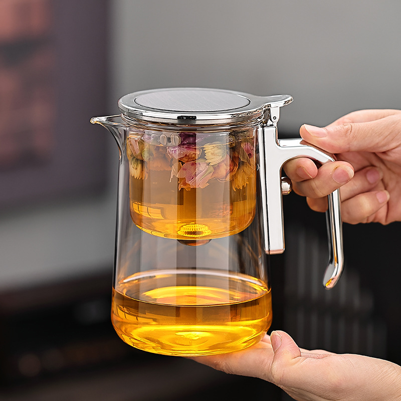 Ceainic cu capac magnetic plutitor, interior din sticlă, set de ceai pentru casă, separare ceai-apă, 600 ml