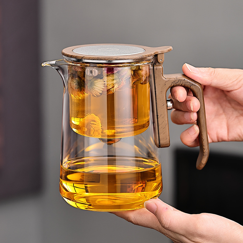 Ceainic cu capac magnetic plutitor, interior din sticlă, set de ceai pentru casă, separare ceai-apă, 600 ml