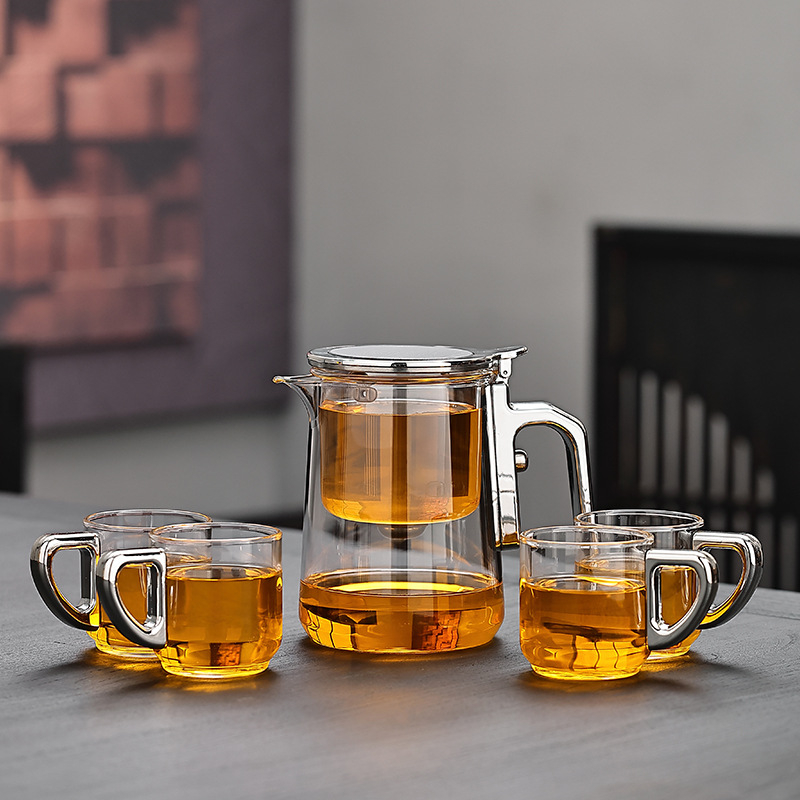 Ceainic cu capac magnetic plutitor, interior din sticlă, set de ceai pentru casă, separare ceai-apă, 600 ml