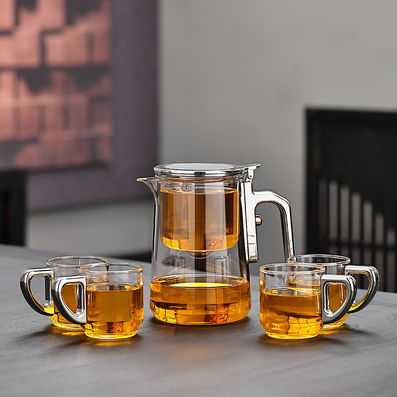 Ceainic cu capac magnetic plutitor, interior din sticlă, set de ceai pentru casă, separare ceai-apă, 600 ml