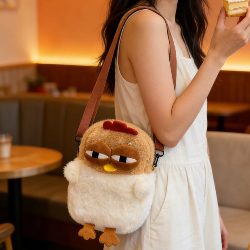 Oulaili Smiješna plišna torbica s crtanim pilićem, slatka lutka, crossbody torba za telefon, ženska torba, dar