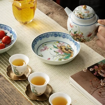 Suport ceramic pentru ceainic cu glazură antic, tavă de ceai, bază pentru ceainic