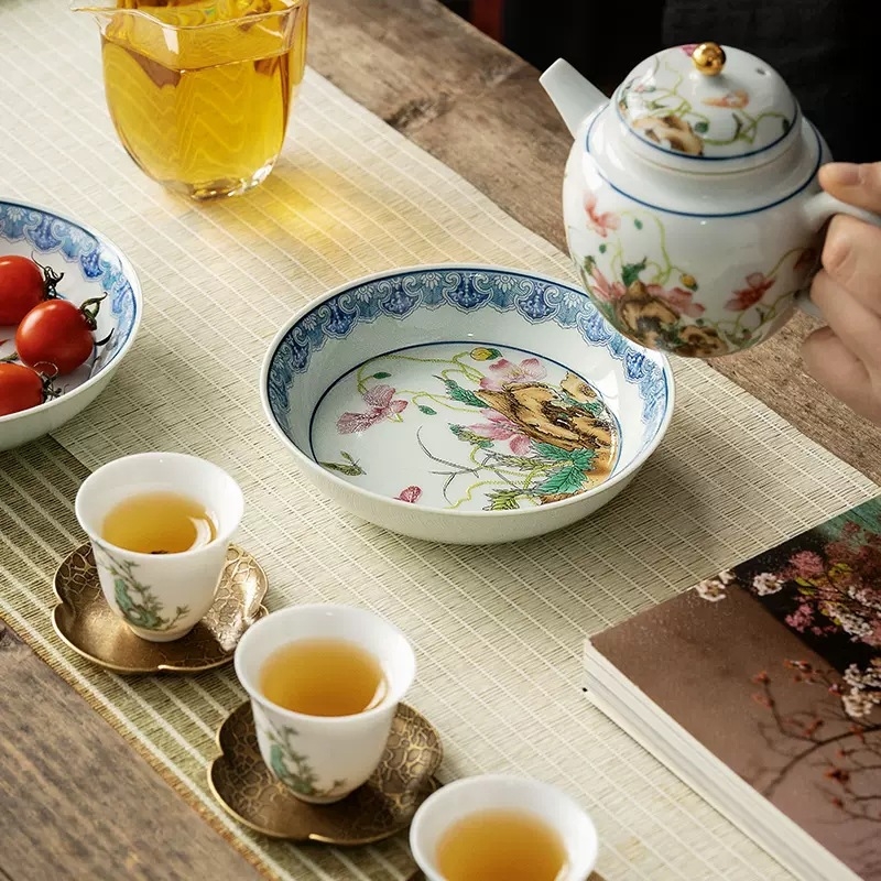 Suport ceramic pentru ceainic cu glazură antic, tavă de ceai, bază pentru ceainic
