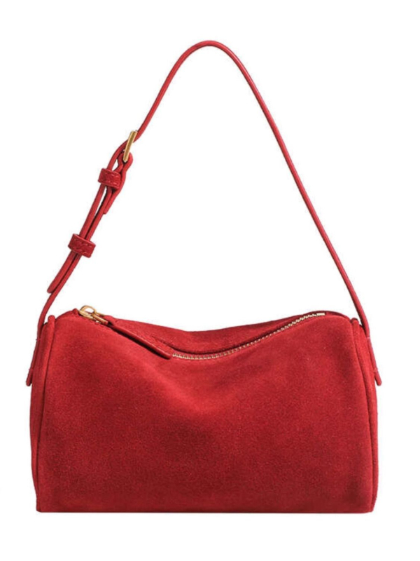 Shenghe lažna nubuk cilindrična mini torbica za žene, crvena, jesen-zima 2025, elegantan dojam, ručna i crossbody torbica