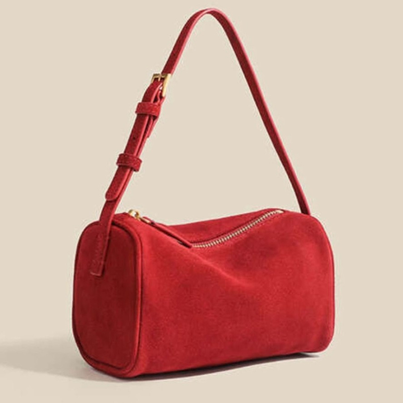 Shenghe lažna nubuk cilindrična mini torbica za žene, crvena, jesen-zima 2025, elegantan dojam, ručna i crossbody torbica