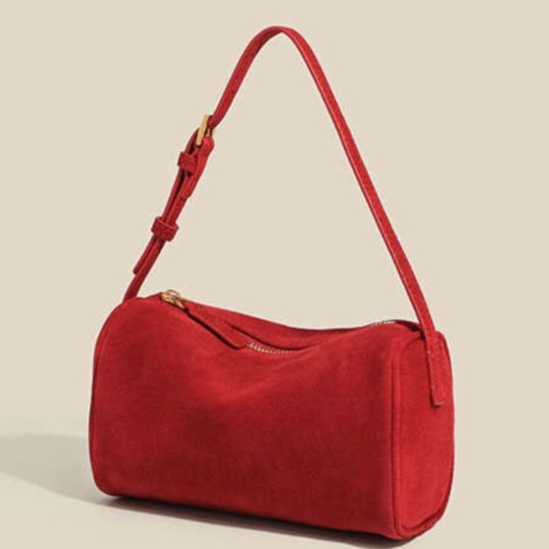 Shenghe lažna nubuk cilindrična mini torbica za žene, crvena, jesen-zima 2025, elegantan dojam, ručna i crossbody torbica