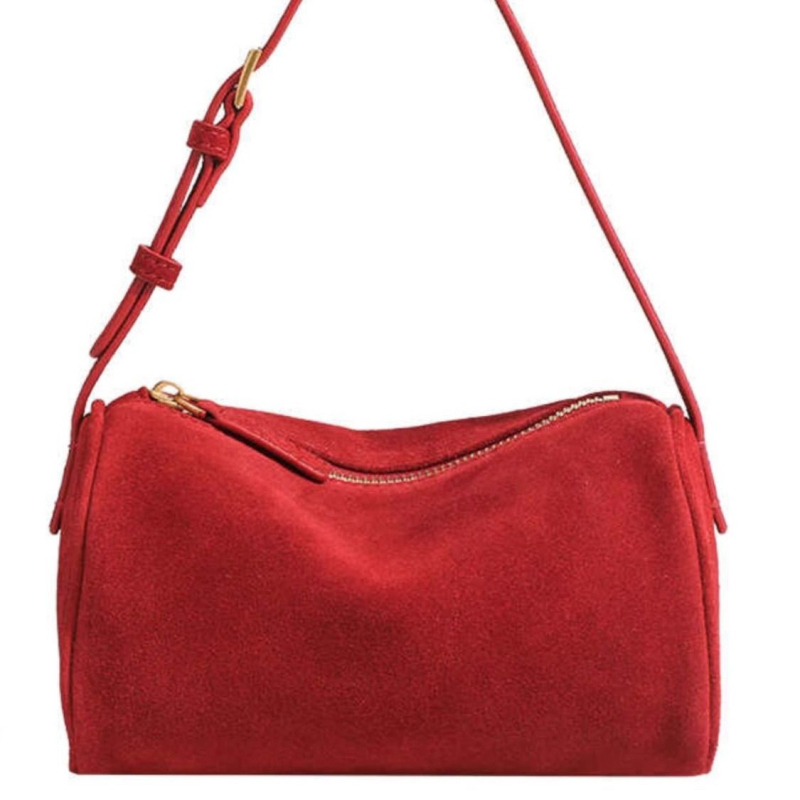 Shenghe lažna nubuk cilindrična mini torbica za žene, crvena, jesen-zima 2025, elegantan dojam, ručna i crossbody torbica