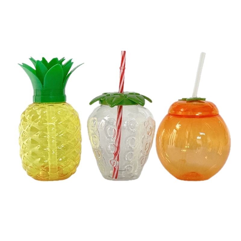 Pahar PET de unică folosință cu capac și pai, design cu căpșuni pentru băuturi