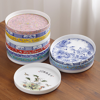 Tavă ceramică pentru ceai, emailată, rotundă, stil retro chinezesc, pentru set de ceai și masă de ceai