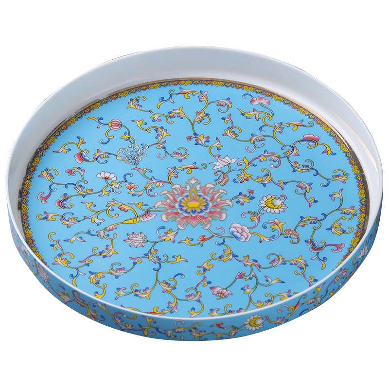 Tavă ceramică pentru ceai, emailată, rotundă, stil retro chinezesc, pentru set de ceai și masă de ceai