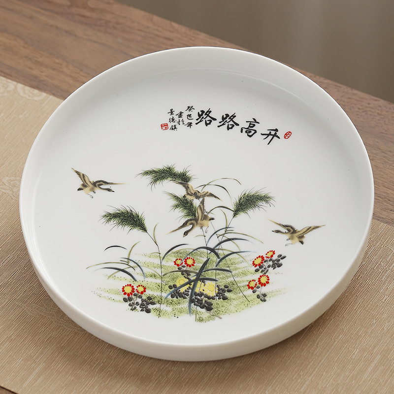 Tavă ceramică pentru ceai, emailată, rotundă, stil retro chinezesc, pentru set de ceai și masă de ceai