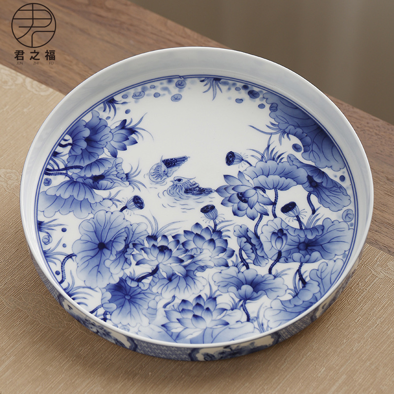 Tavă ceramică pentru ceai, emailată, rotundă, stil retro chinezesc, pentru set de ceai și masă de ceai