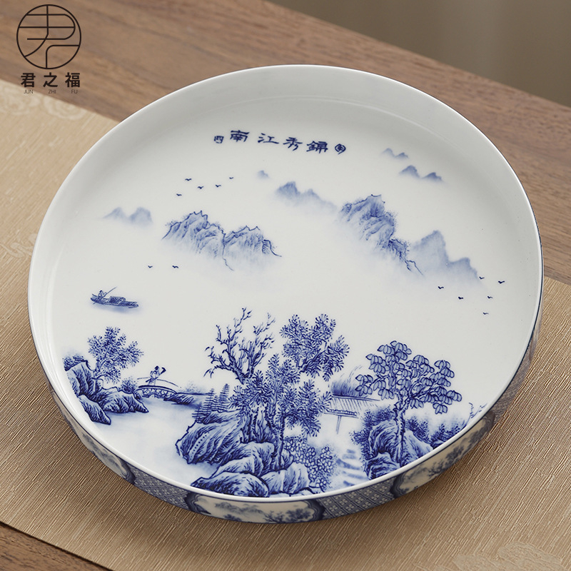 Tavă ceramică pentru ceai, emailată, rotundă, stil retro chinezesc, pentru set de ceai și masă de ceai