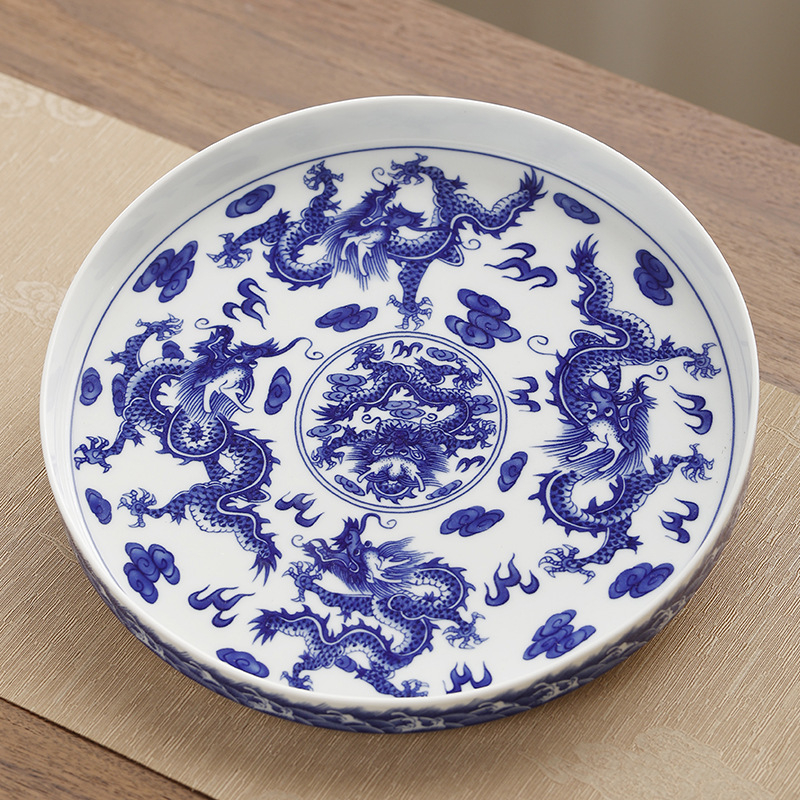 Tavă ceramică pentru ceai, emailată, rotundă, stil retro chinezesc, pentru set de ceai și masă de ceai