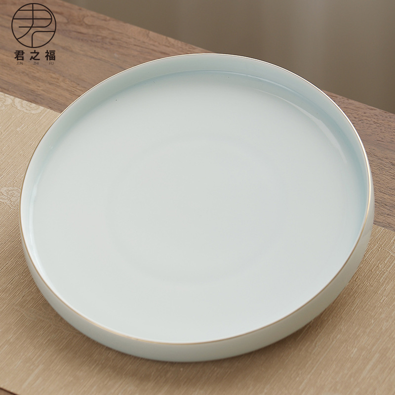 Tavă ceramică pentru ceai, emailată, rotundă, stil retro chinezesc, pentru set de ceai și masă de ceai