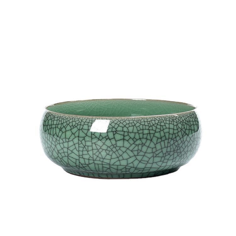 Set de ceai din ceramică Celadon: ceașcă, spălător pentru pensule, scrumieră cu glazură crăpată, bol pentru reziduuri de ceai pentru hidroponie