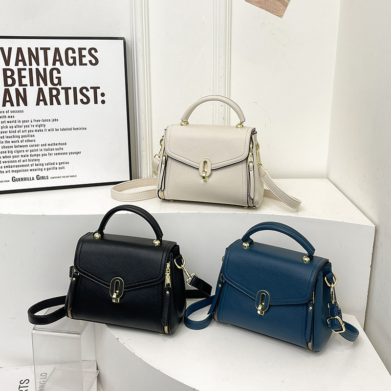 Ženska crossbody torba od PU kože, srednje veličine, gradski minimalistički stil, horizontalni kvadratni oblik, džep sa zatvaračem i džep za dokumente, proljeće 2025