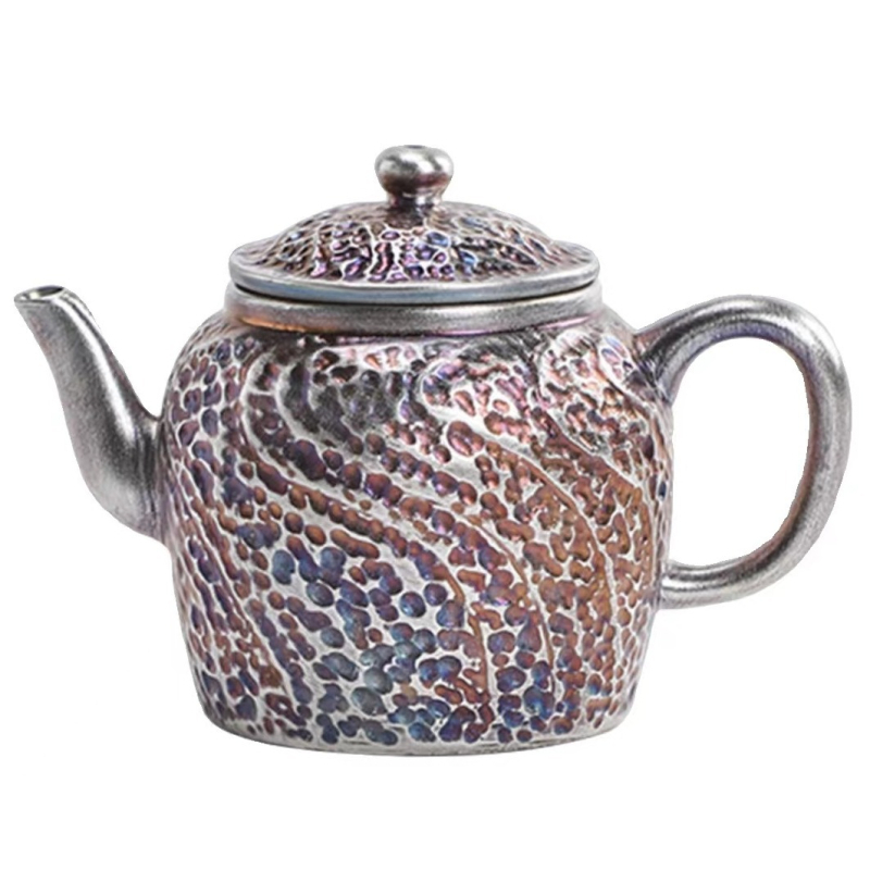Ceainic ceramic cu glazură albastru-alb, capacitate mică, pentru uz casnic, cu mâner, cadou potrivit