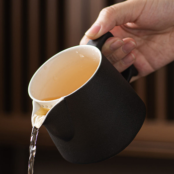 Ceainic ceramic negru cu separare ceai-apă, design simplu, capacitate mare, set Gongfu de ceai