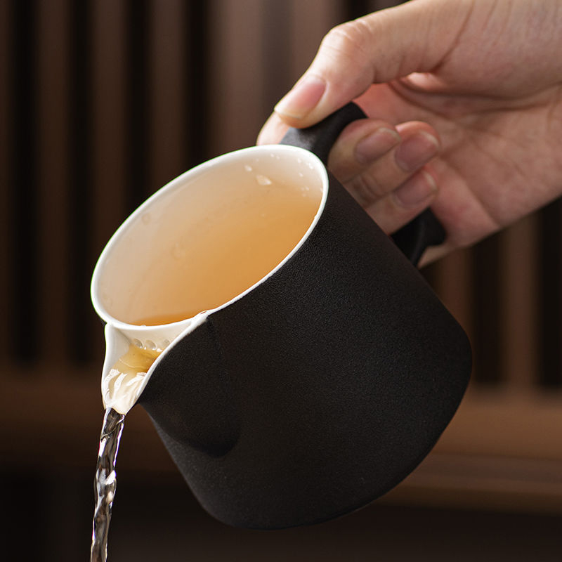 Ceainic ceramic negru cu separare ceai-apă, design simplu, capacitate mare, set Gongfu de ceai