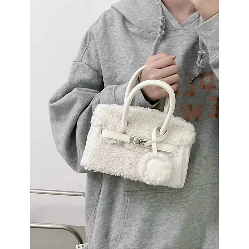 Luksuzna jesensko-zimska Kelly torbica od ovčje vune, 2025 modna kožušnata torba, za rame ili crossbody