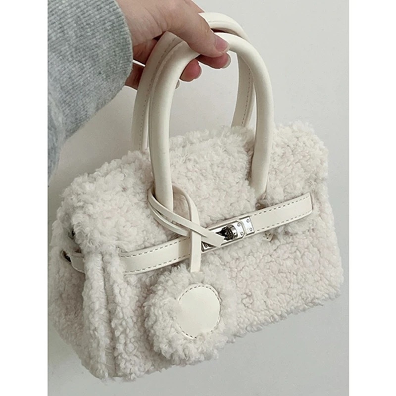 Luksuzna jesensko-zimska Kelly torbica od ovčje vune, 2025 modna kožušnata torba, za rame ili crossbody