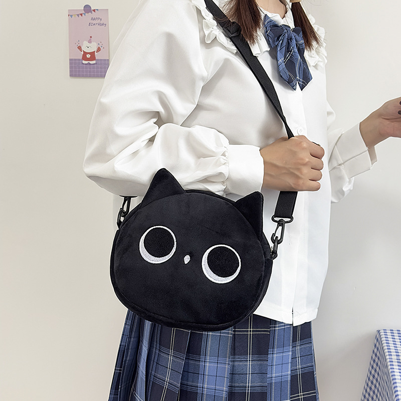Pliš torbica s mačkom, mala ženska torba crossbody, japanski stil, slatka, jesen-zima 2024