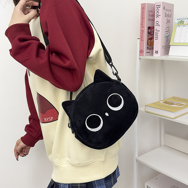 Pliš torbica s mačkom, mala ženska torba crossbody, japanski stil, slatka, jesen-zima 2024