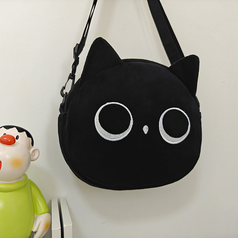 Pliš torbica s mačkom, mala ženska torba crossbody, japanski stil, slatka, jesen-zima 2024