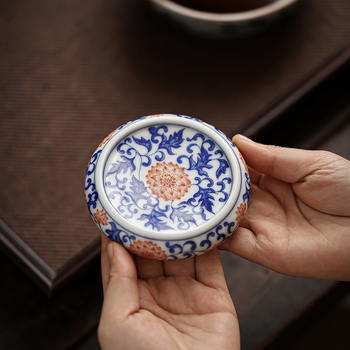 Suport ceramic pentru capac de ceainic, albastru și alb, accesoriu decorativ vintage lucrat manual pentru ceremonia ceaiului acasă