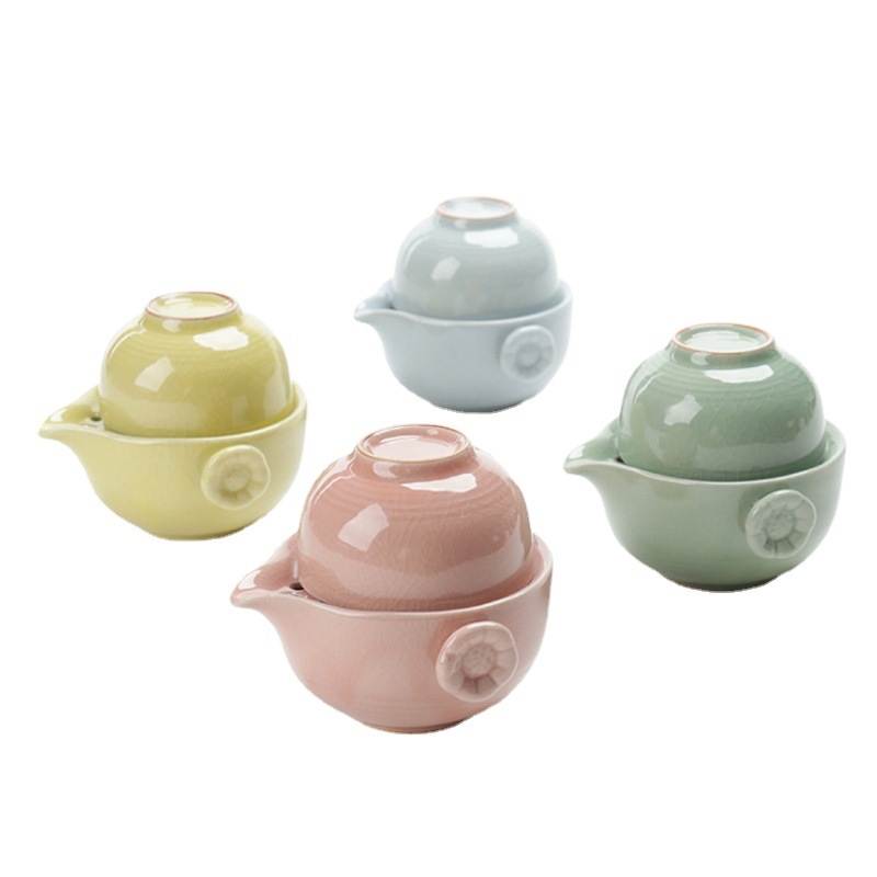 Geyao set ceramic pentru ceai de călătorie: 1 ceainic și 2 cești