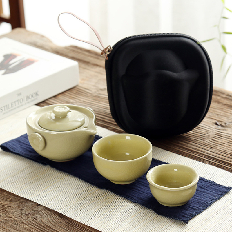 Geyao set ceramic pentru ceai de călătorie: 1 ceainic și 2 cești