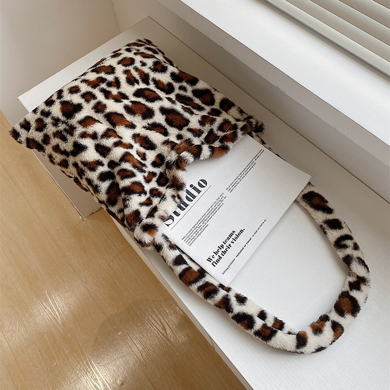 Ženska torba s leopardovim uzorkom, pliš, velika zapremina, tote torba za rame, vintage stil za jesen i zimu