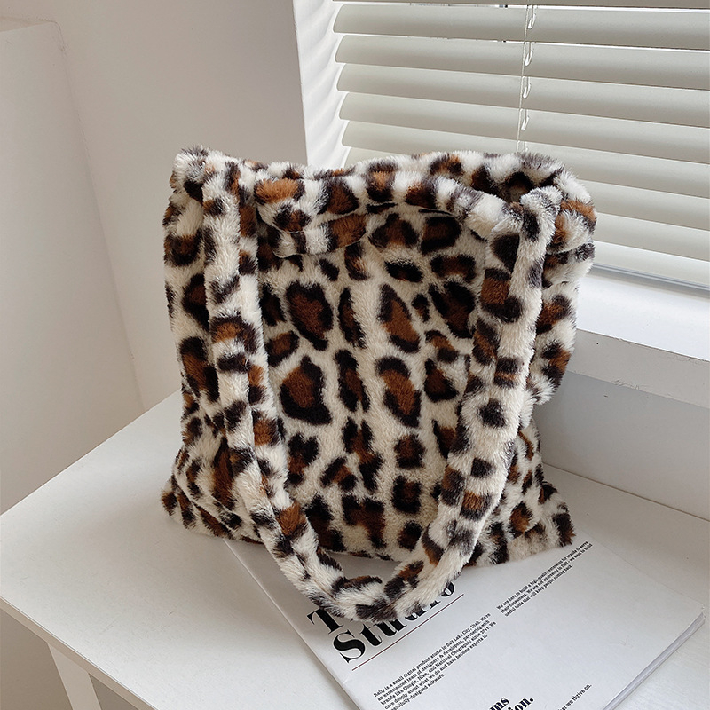 Ženska torba s leopardovim uzorkom, pliš, velika zapremina, tote torba za rame, vintage stil za jesen i zimu