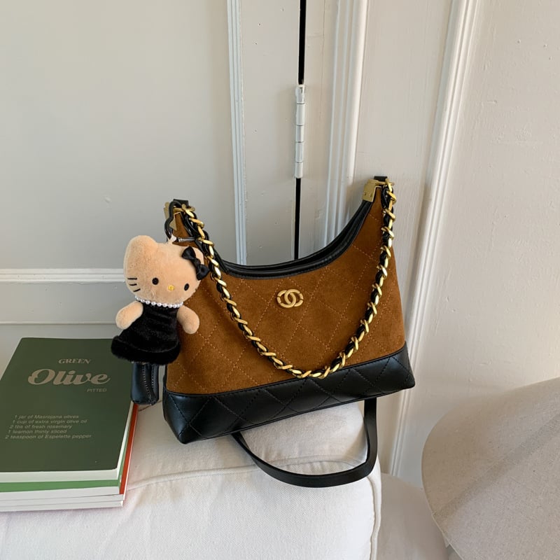 Tote torba s dijamantnim šivanim uzorkom i lančanim remenom, zatvarač, za rame ili crossbody