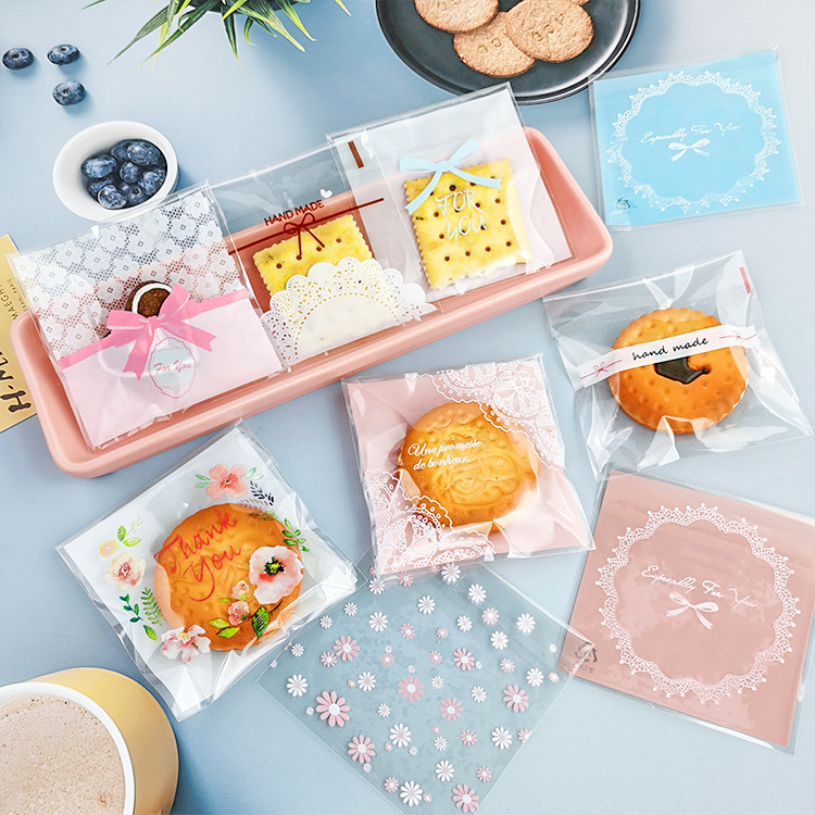 Пластмасови торбички за печиво и сладкиши: за бисквити, moon cake и десерти, размер 10x10+3, 100 бр.