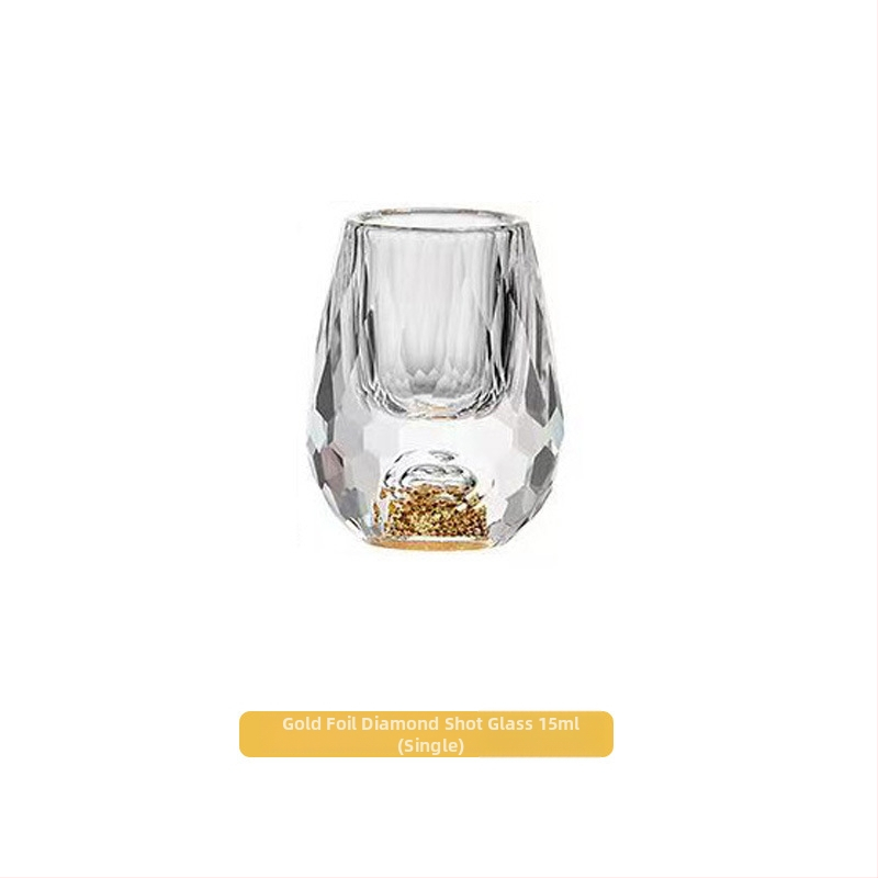 Set de pahare Baijiu din cristal cu folie aurie, fațetat, cu suport și pahare de măsură pentru dispenser
