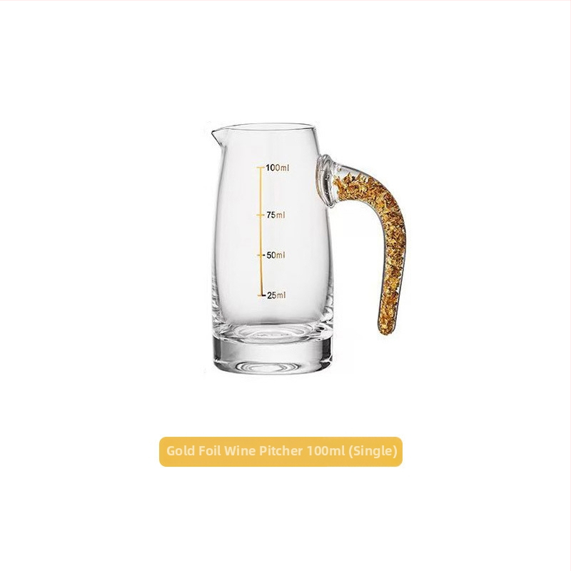 Set de pahare Baijiu din cristal cu folie aurie, fațetat, cu suport și pahare de măsură pentru dispenser