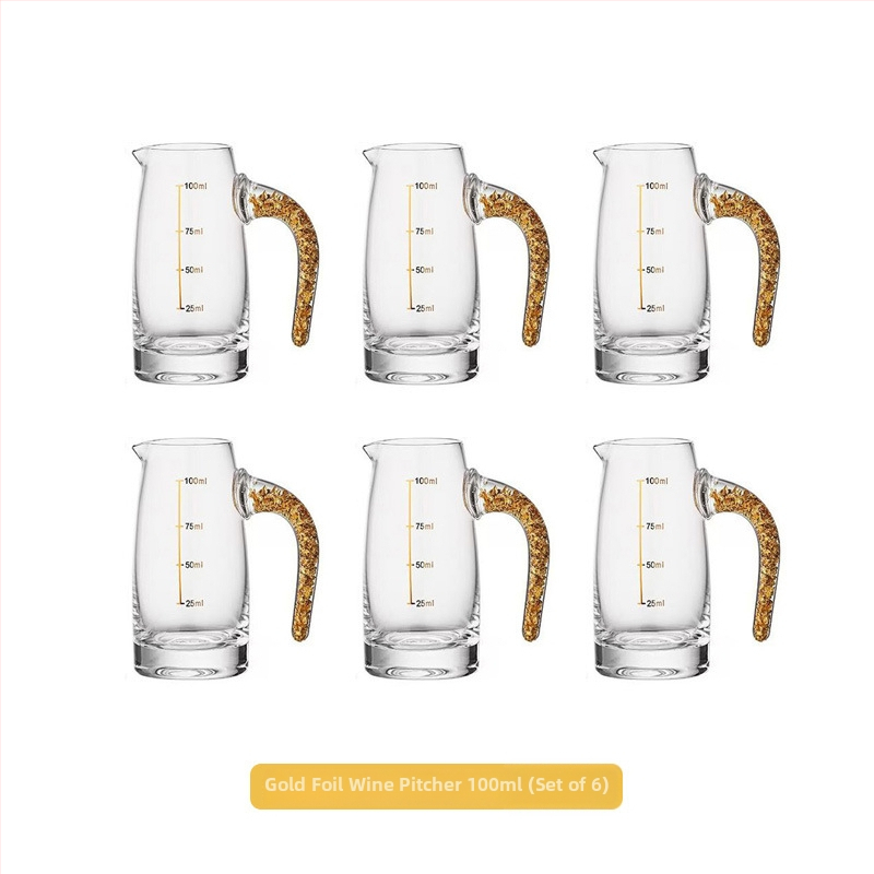 Set de pahare Baijiu din cristal cu folie aurie, fațetat, cu suport și pahare de măsură pentru dispenser