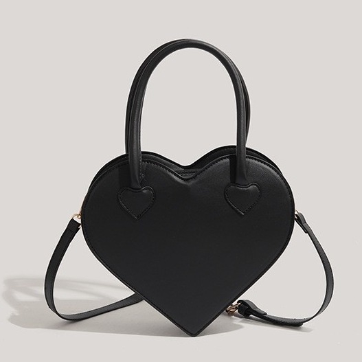 Torba u obliku srca za djevojčice, crna, minimalistički dizajn, 2026, za nošenje na rame ili crossbody