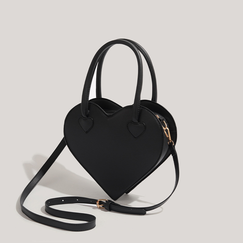 Torba u obliku srca za djevojčice, crna, minimalistički dizajn, 2026, za nošenje na rame ili crossbody