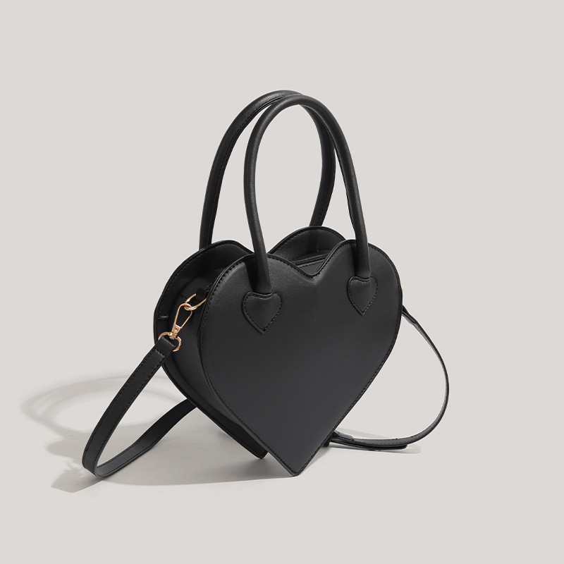 Torba u obliku srca za djevojčice, crna, minimalistički dizajn, 2026, za nošenje na rame ili crossbody