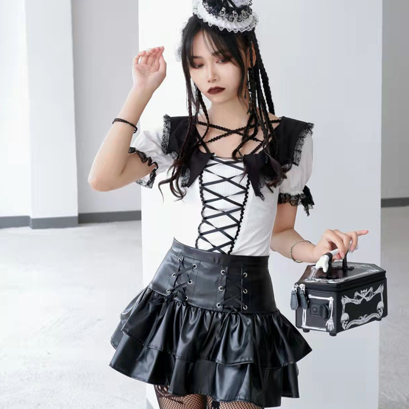 PU ženska torbica preko ramena s Harajuku Punk motivom: lubanja skelet i šišmiši