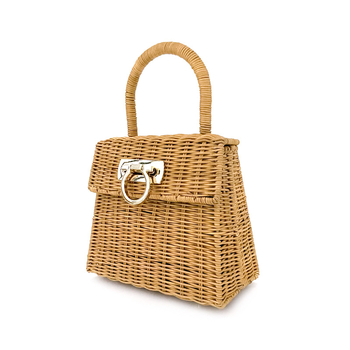 Ručne pletena ženska torba od slame, vintage rattan, kvadratnog oblika s dizajnom potkove