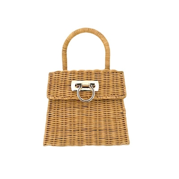 Ručne pletena ženska torba od slame, vintage rattan, kvadratnog oblika s dizajnom potkove
