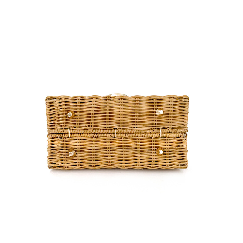 Ručne pletena ženska torba od slame, vintage rattan, kvadratnog oblika s dizajnom potkove