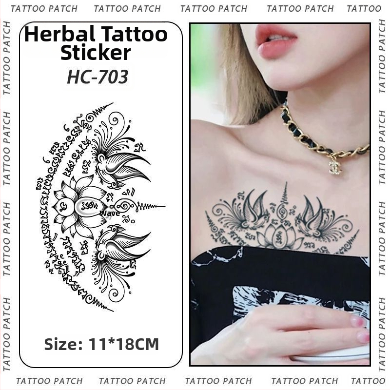 Tetovanie na ruku – sanskritové päť sutier pre thajské požehnanie – polopermanentné, vodeodolné, bez odleskov, dlhotrvajúce, kvetinový dizajn.