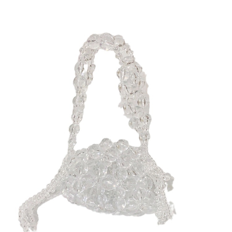 Prilagodljiva akrilna torbica u obliku školjke sa kristalima, mini ručno pletena torbica s perlama i remenom za crossbody