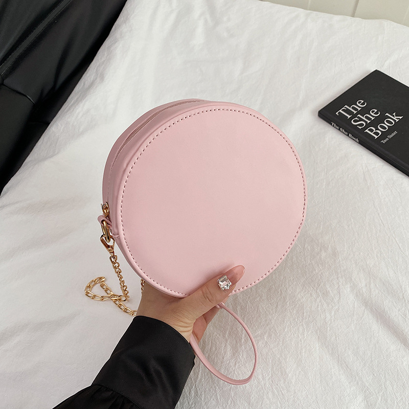 Ženska mala okrugla crossbody torbica s lancem, PU koža, sladak i moderan stil