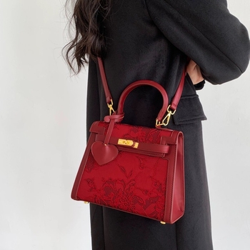 Izšivana svadbena torbica od PU kože, Kelly stil, srednje veličine, za nošenje na rame ili crossbody, za dnevnu uporabu
